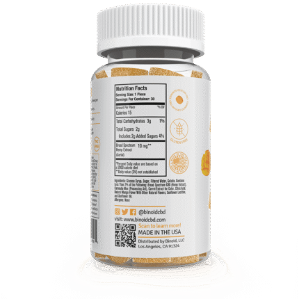 Binoid CBD Mango Gummy 300mg Nutritional Facts Supplement Ingredients Label