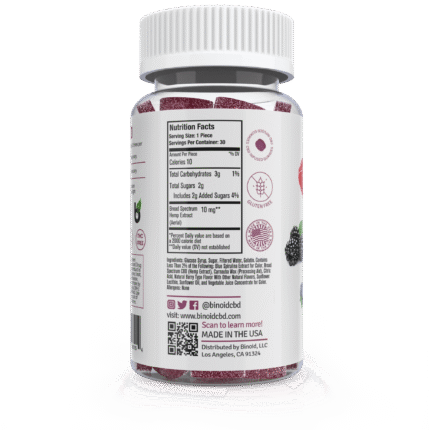 Binoid CBD Gummy Mixed Berry Nutritional Fact Ingredients Label