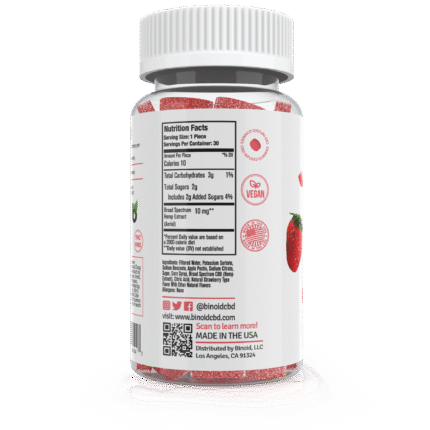 Binoid CBD Gummy Sour Strawberry 300mg Nutritional Fact Ingredients Label